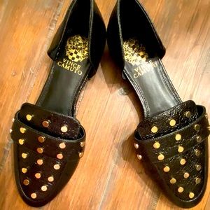 Vince Camuto Black Wenerly Flats | Size 6M | NWOT | Gold Tone Studs | New!